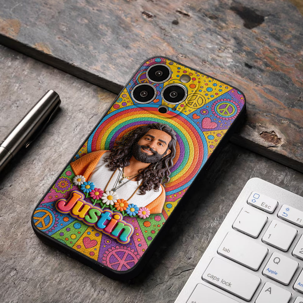 Hippie Theme, Custom From Any Image - Personalized Hippie 3D Embossed Leather Phone Case
