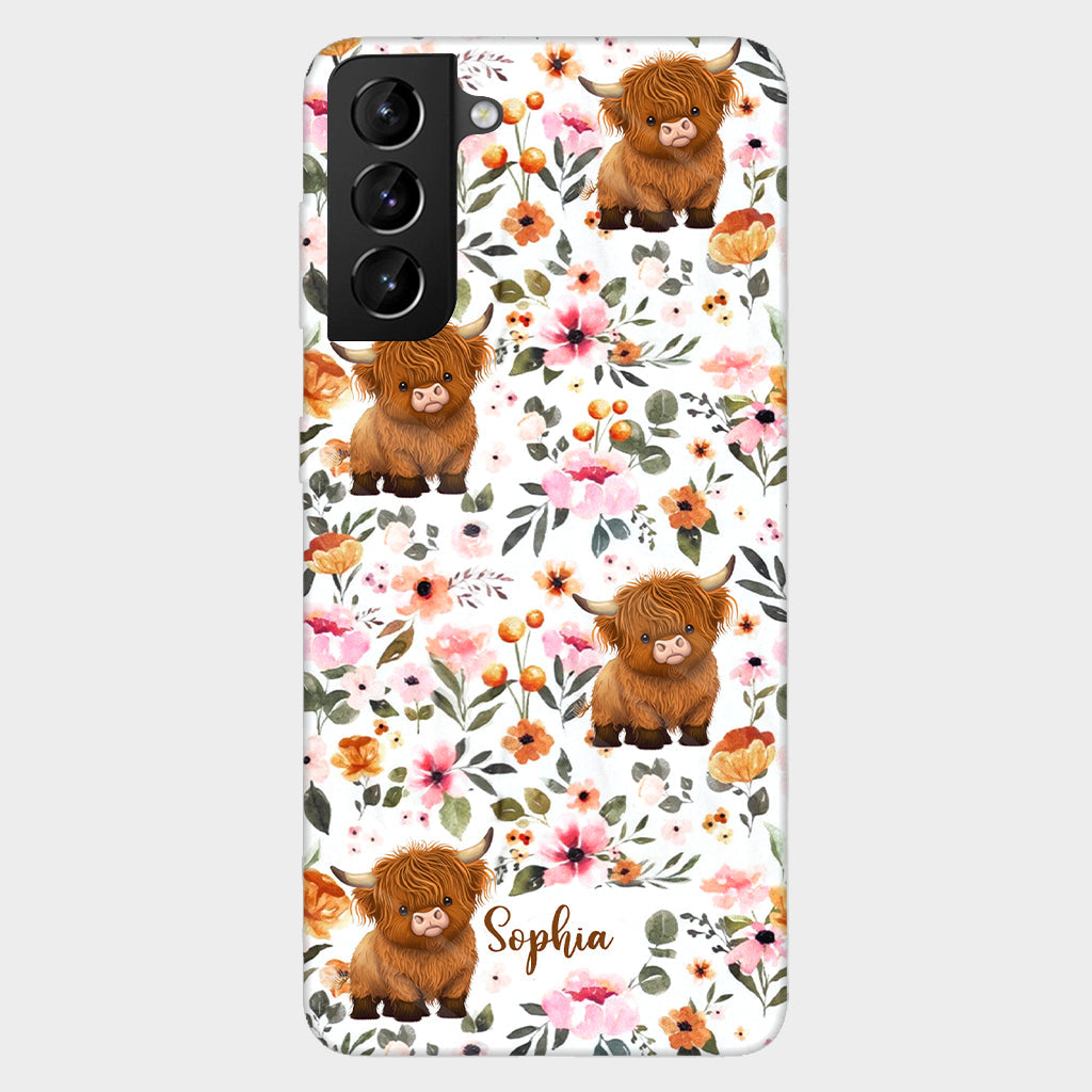 Floral Highland Cow - Personalized Highland Cow Full Print Phone Case