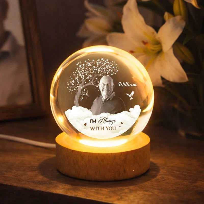 Personalized Memorial Globe Lamp With Photo Style Tribute - Warm Nightstand Glow, Unique Sympathy Gift
