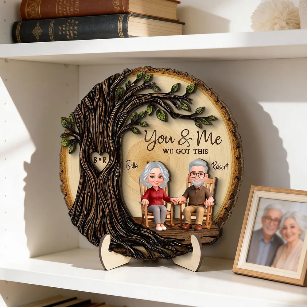Personalized 2-Layer Wooden Plaque with You & Me We Got This, Couple Holding Hands Under Heart Tree, Unique Gift