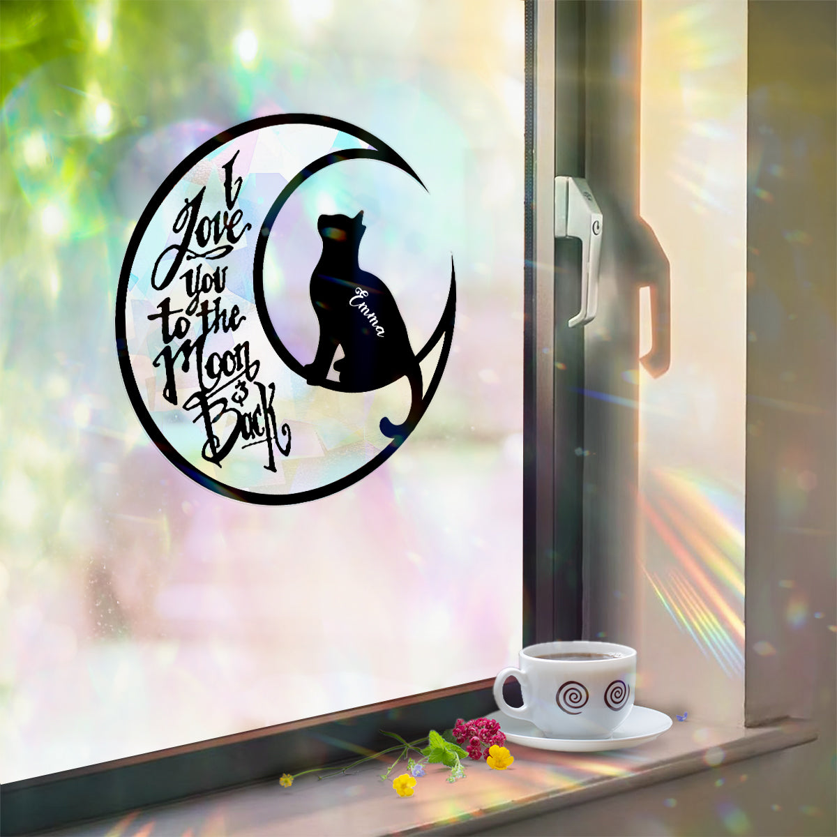 I Love You To The Moon And Back - Personalized Cat Suncatcher Decal