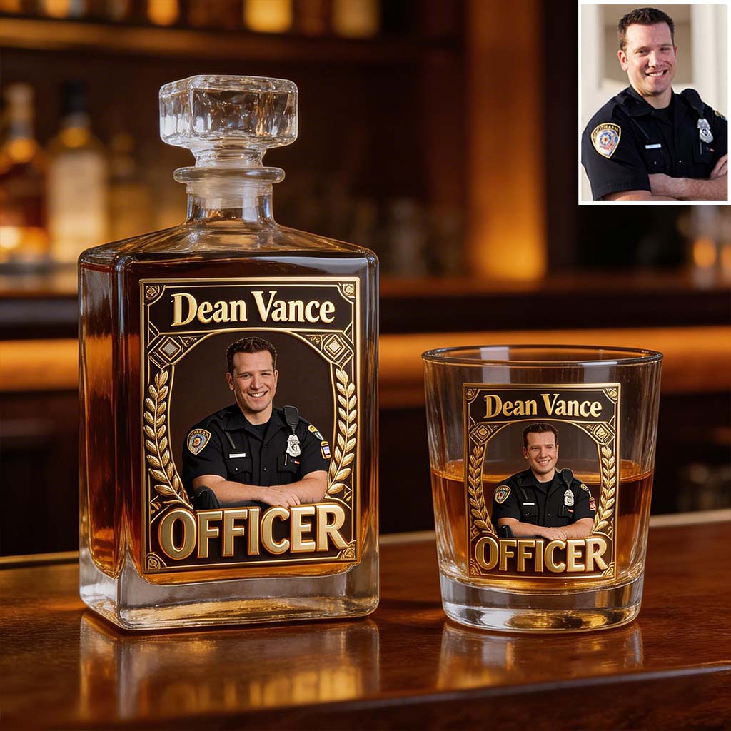 Custom Any Photo - Personalized Police Officer Whiskey Decanter Set