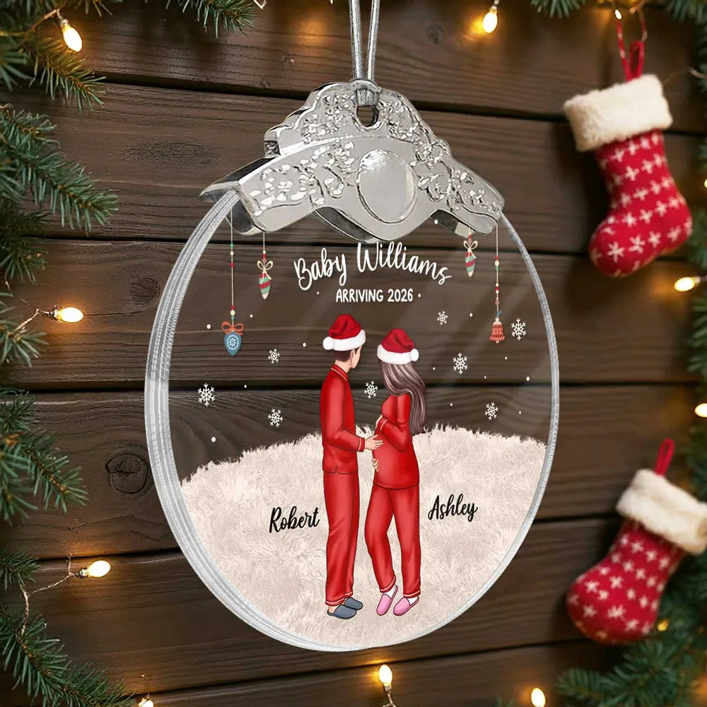 Personalized Silver Capped Glass Ornament for Expecting Parents with Pets, Cozy Christmas Keepsake, Unique Family Gift