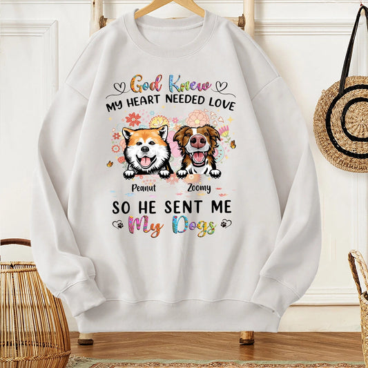Classic Tee God Knew My Heart Needed Love, Cute Dog Illustration, Personalized Print, Unique Gift for Dog Mom or Dad