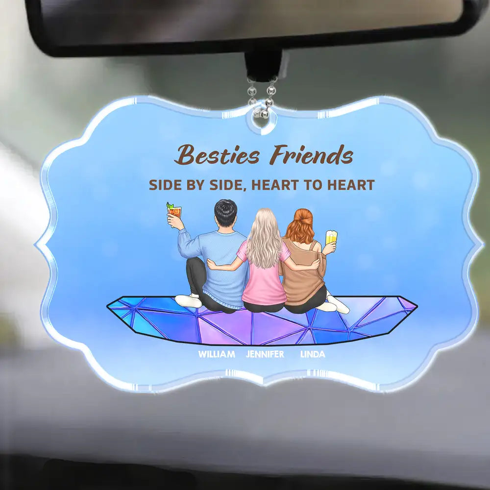 Personalized Friends Sitting On The Moon Ornament – Back View Hanging Suncatcher Gift for Friends, Sisters, or Siblings