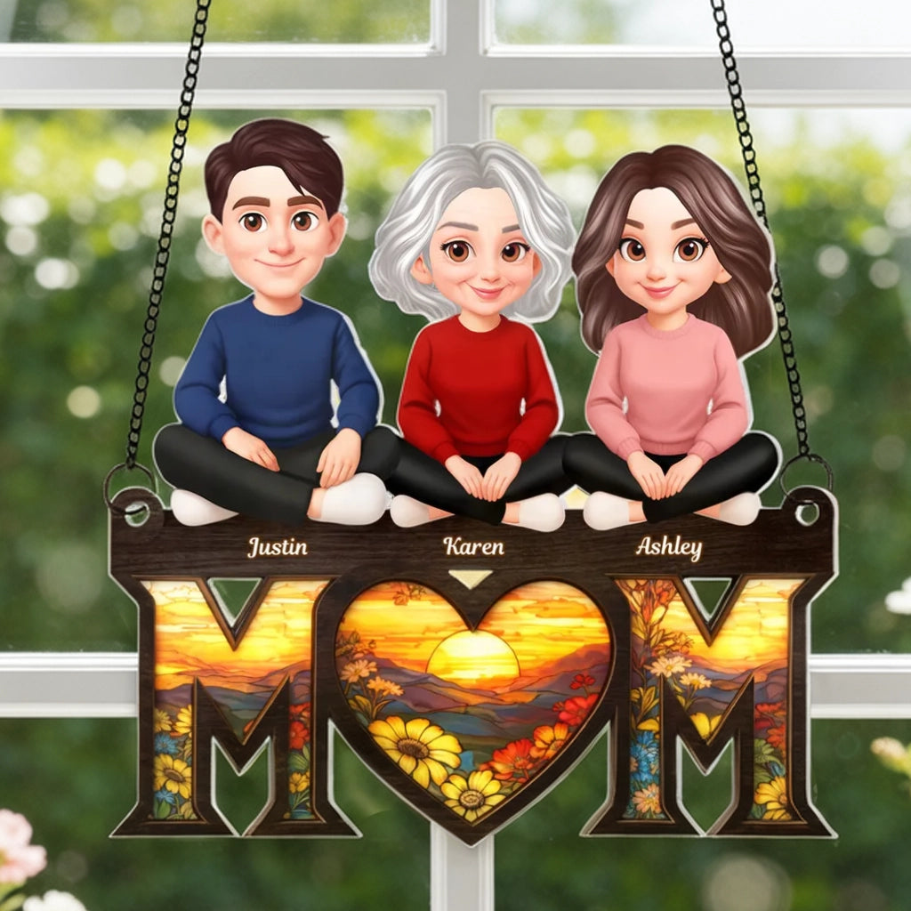Personalized Acrylic Suncatcher Ornament MOM Heart Sunset Window Decor - Unique Gift for Mom or Grandma