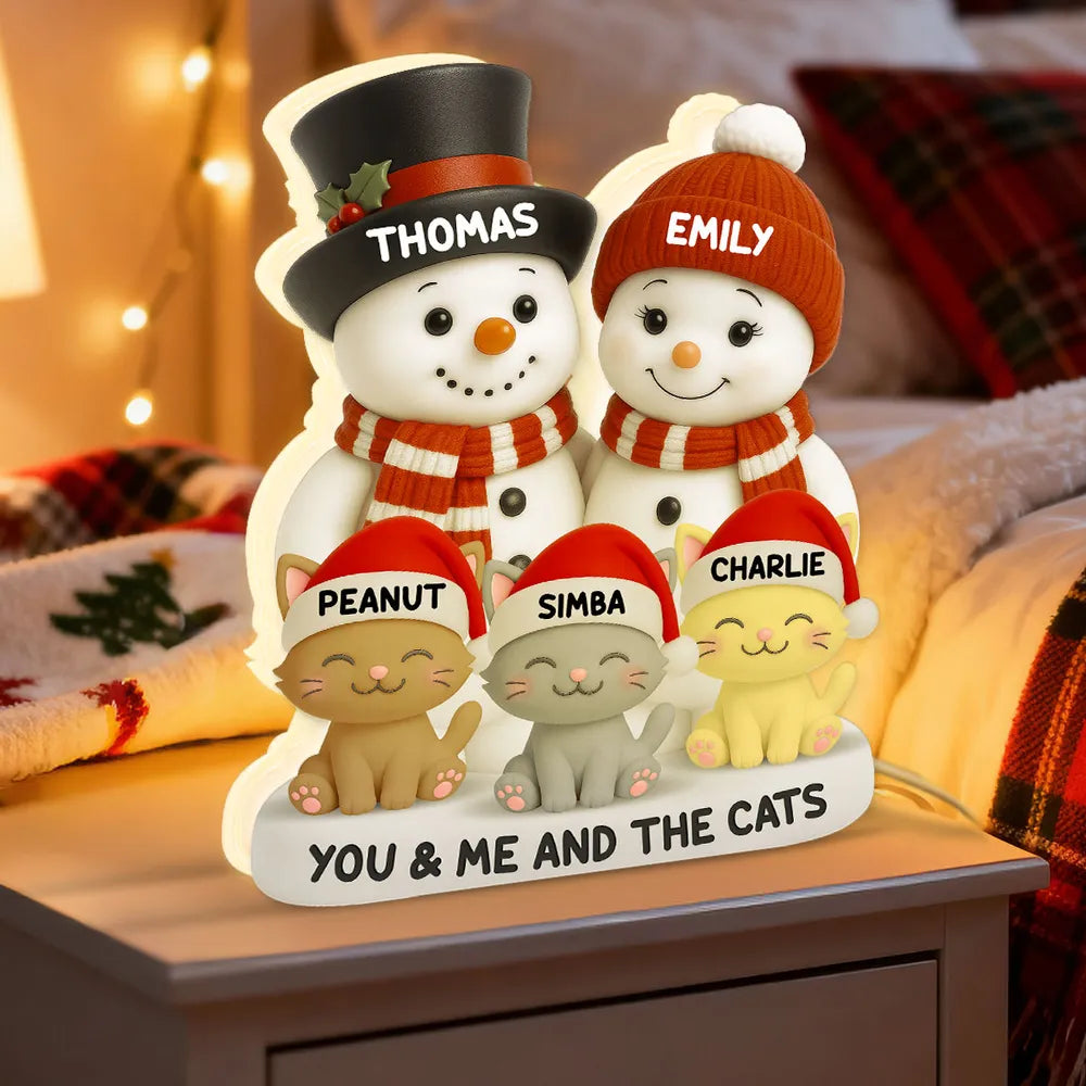 Snowman Family & Pets Acrylic Light Box – Warm Holiday Decor, Perfect Gift for Couples and Pets Lovers