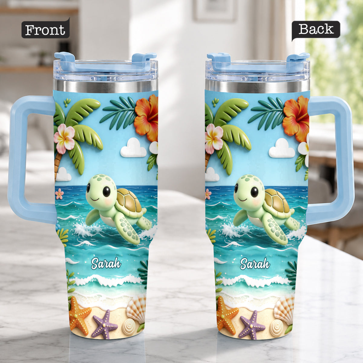 Back To The Ocean - Personalized Turtle Tumbler With Plush Charm