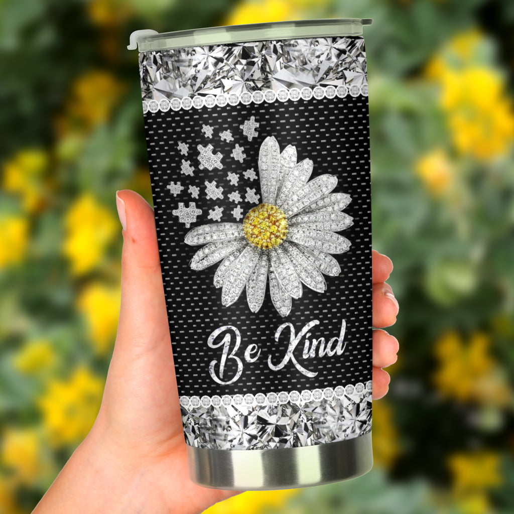 Be Kind Rhinestone Pattern Print Autism Awareness Tumbler 0622