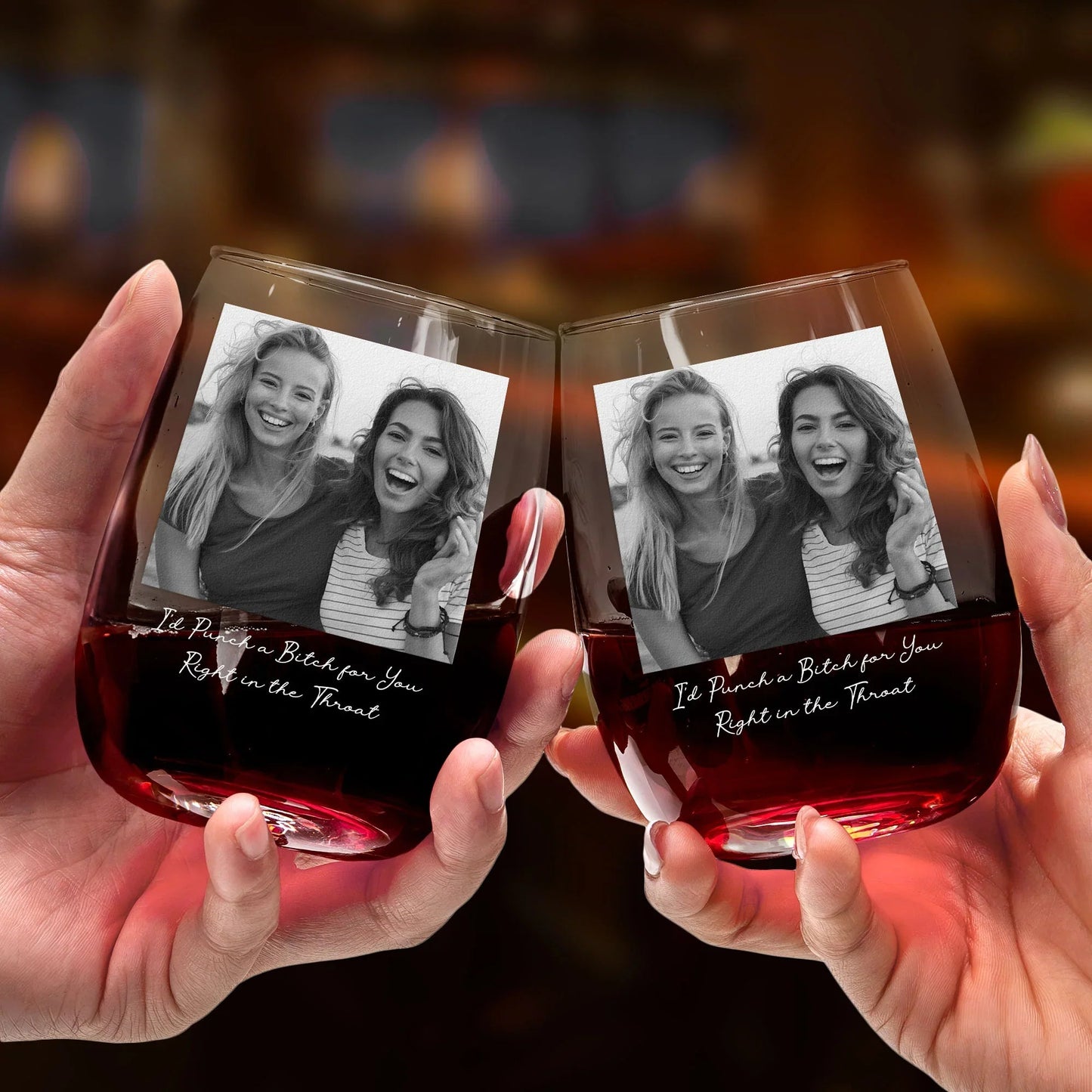 Personalized Best Friend Photo Wine Glass, Funny Friendship Quote Gift for Your Bestie, Unique Custom Keepsake