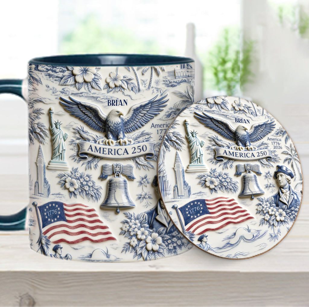 250 Years of America 1776–2026 Vintage Patriotic - Personalized Independence Day/ 4th of July Accent Mug & Coaster