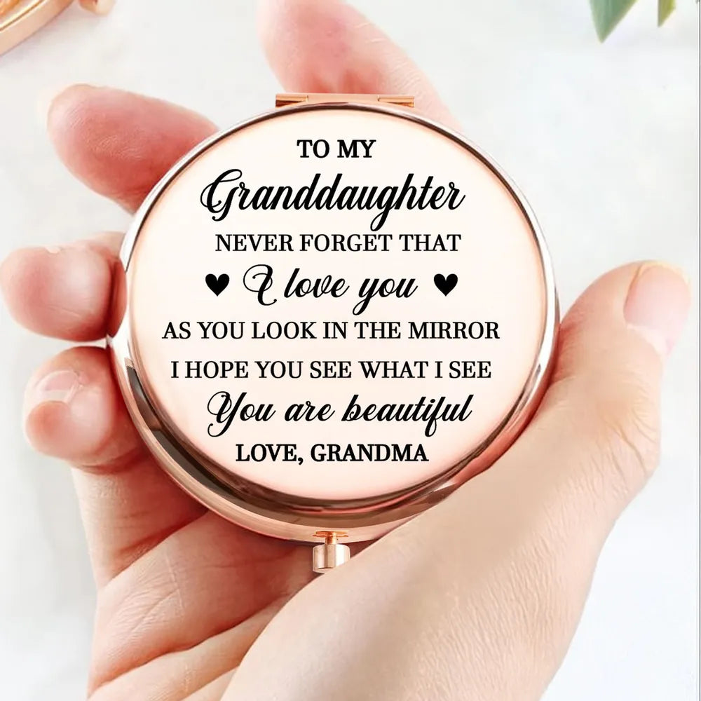 Personalized Metal Compact Mirror for Granddaughter, Floral Name Design, Sweet Everyday Reminder, Unique Gift
