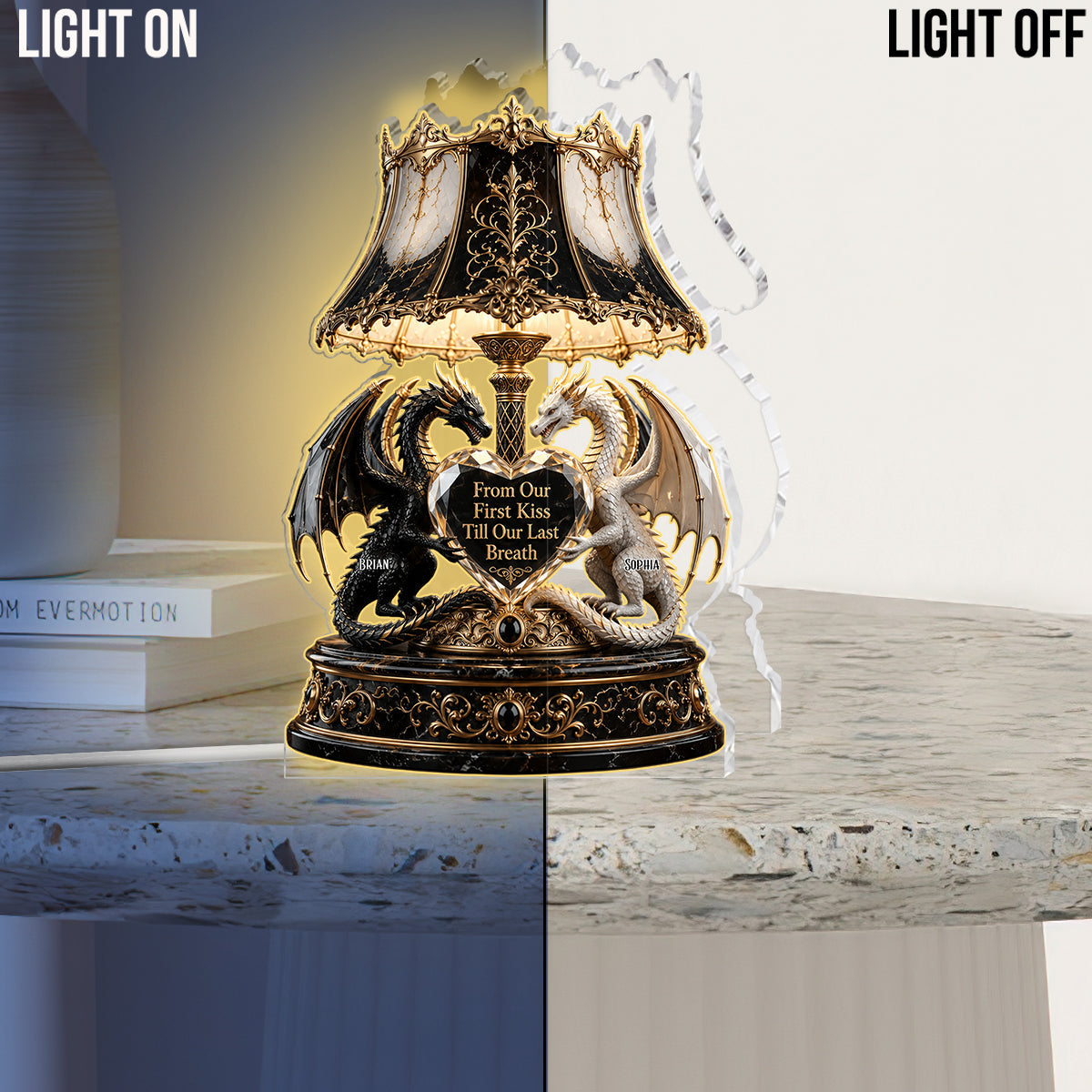 From Our First Kiss Till Our Last Breath - Personalized Dragon Acrylic LED Night Light