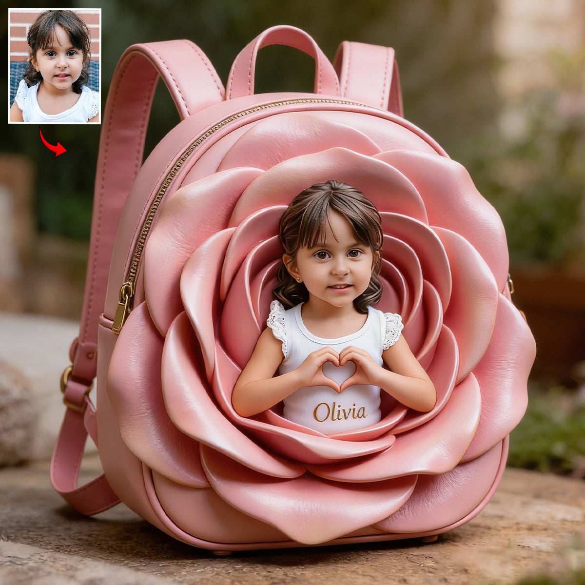 Custom From Photo And Flower - Personalized Kid Changeable Leather Patch Backpack