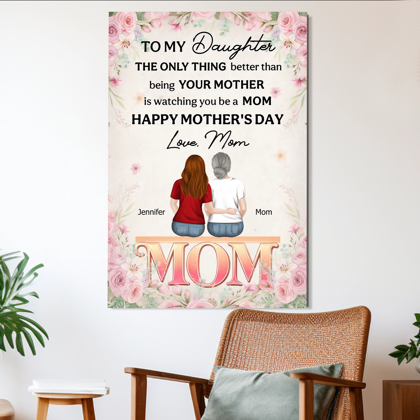 Personalized Mother's Day Poster for Daughter, Mom and Daughter Hugging from Behind, Unique Custom Gift She'll Keep