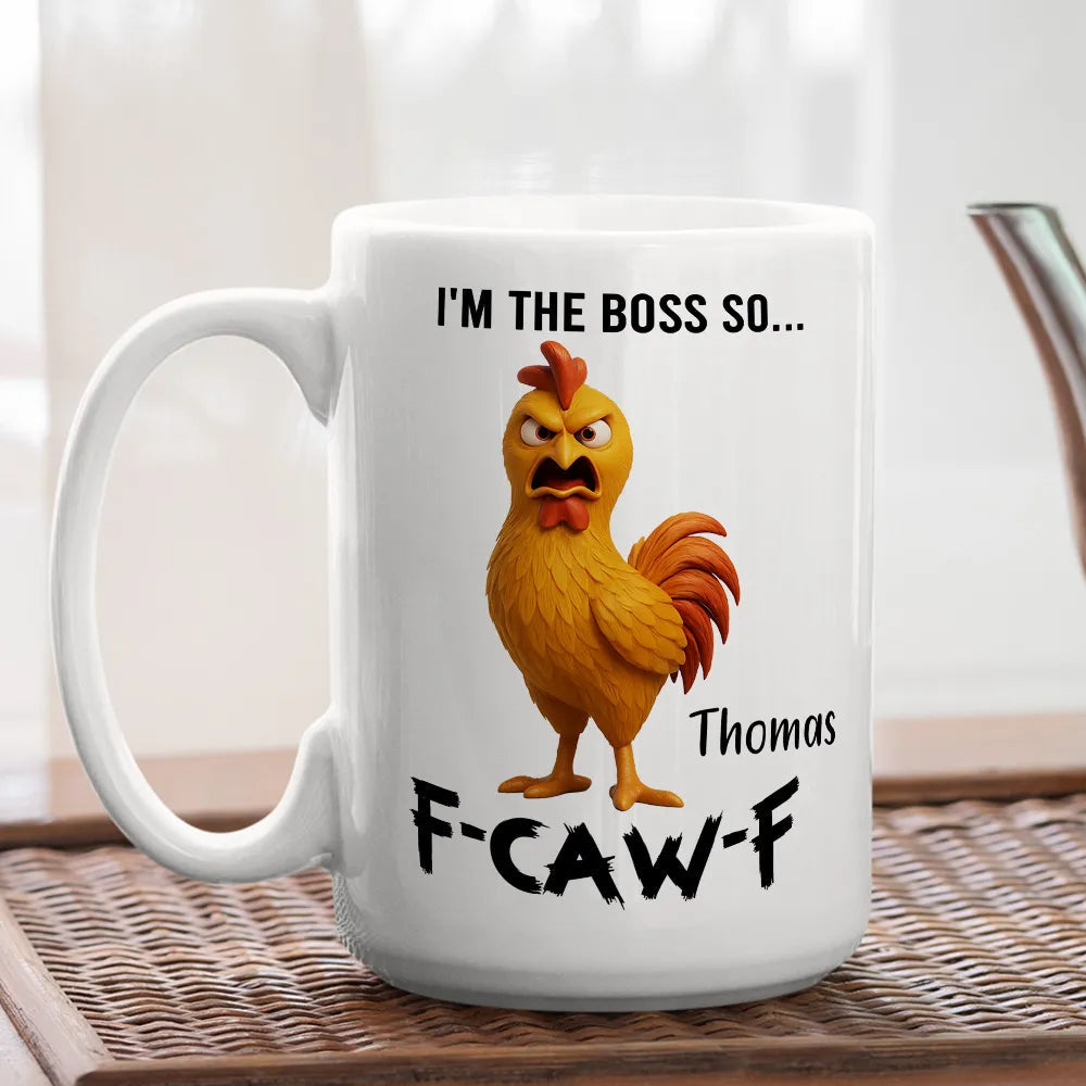 Personalized White Ceramic Mug with Angry Rooster Boss Design, Funny Custom Gift for Coworker or Friend, Unique Office Coffee Mug