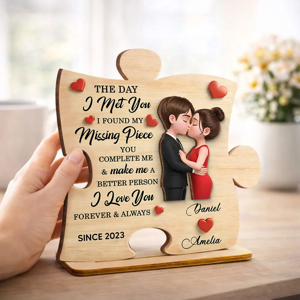 Personalized 2-Layer Wooden Plaque Puzzle Couple Kissing Romantic Keepsake for Bedroom or Living Room Display Unique Gift
