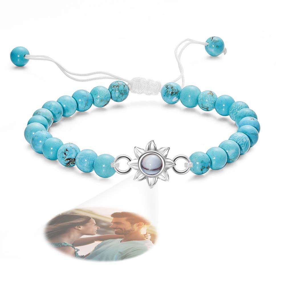 Flower For You - Personalized Photo Projection Beads Bracelet With Sunflower