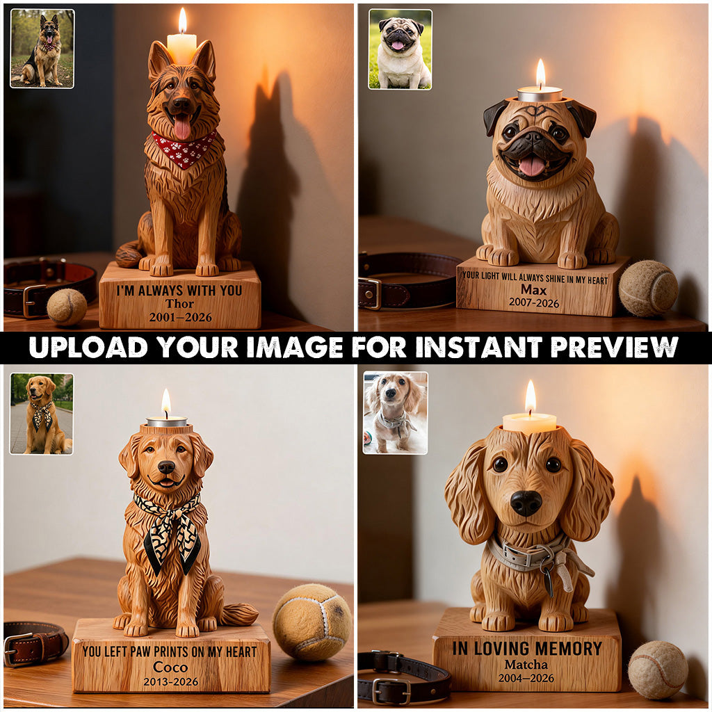 In Loving Memory - Personalized Dog Custom Shape Wooden Candle Holder