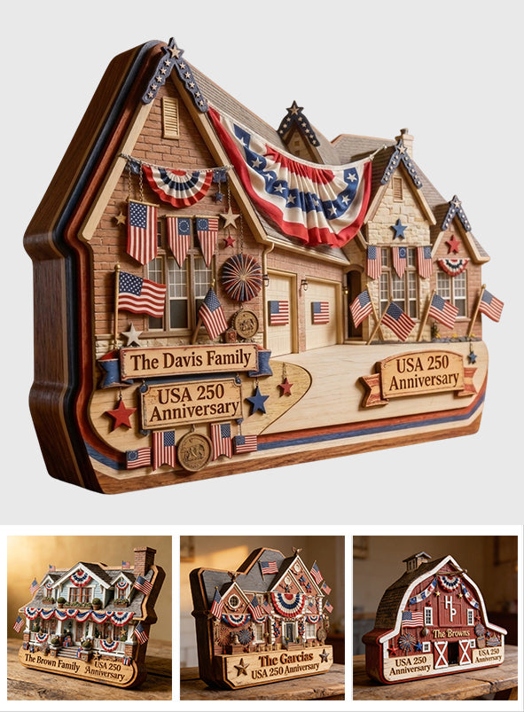 American House 250 Anniversary - Personalized Family Custom Shaped Wood Plaque