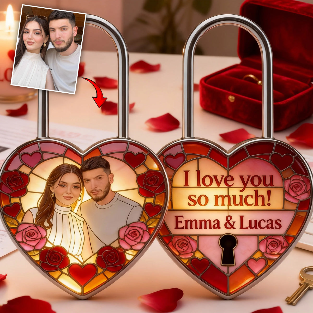 Custom Any Photo Perfect Gift For Couple - Personalized Couple Heart Padlock