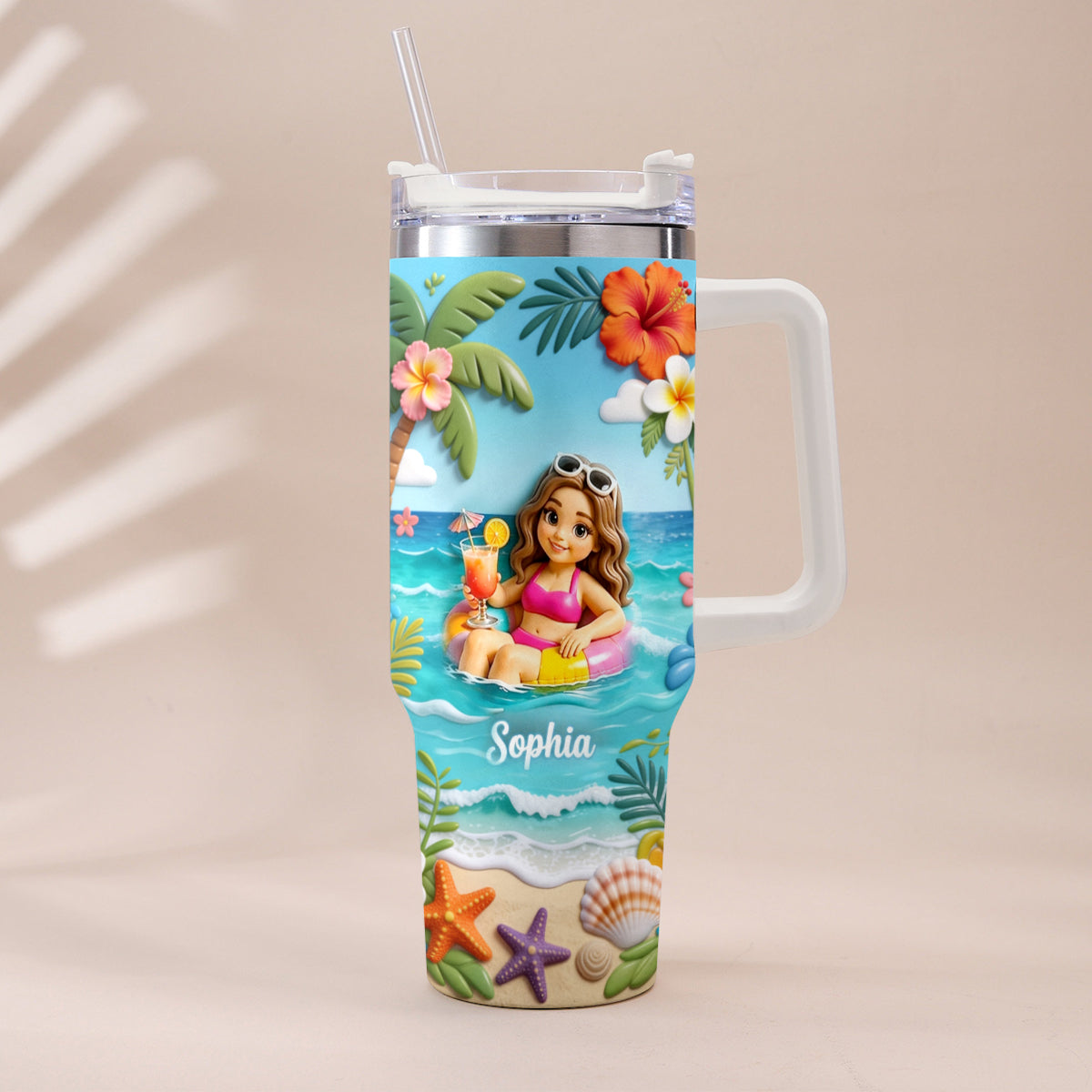 Any Photo Summer Vibes - Personalized Sea Lover Tumbler With Plush Charm