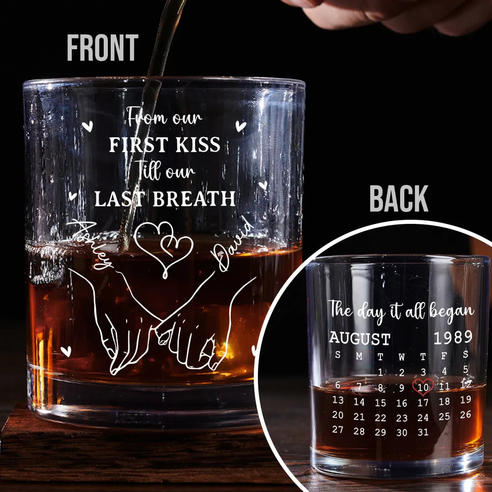 Personalized Whiskey Glass with Date Calendar – The Day It All Began Couple Gift for Romantic Anniversaries