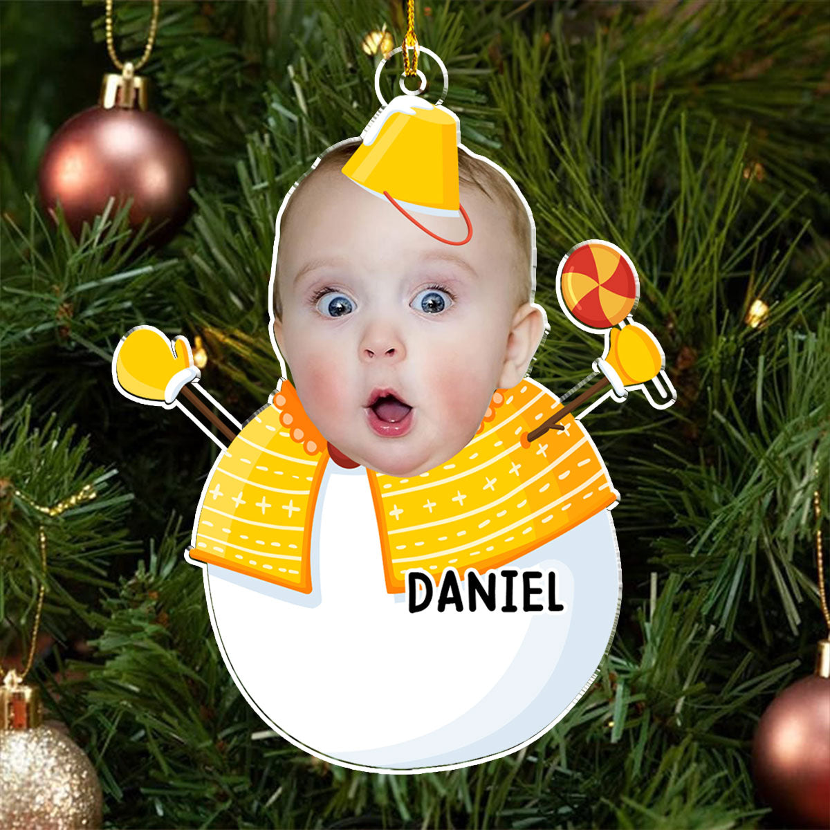 Custom Photo Acrylic Ornament, Snowman Design for Christmas Tree, a unique gift for parents & grandparents