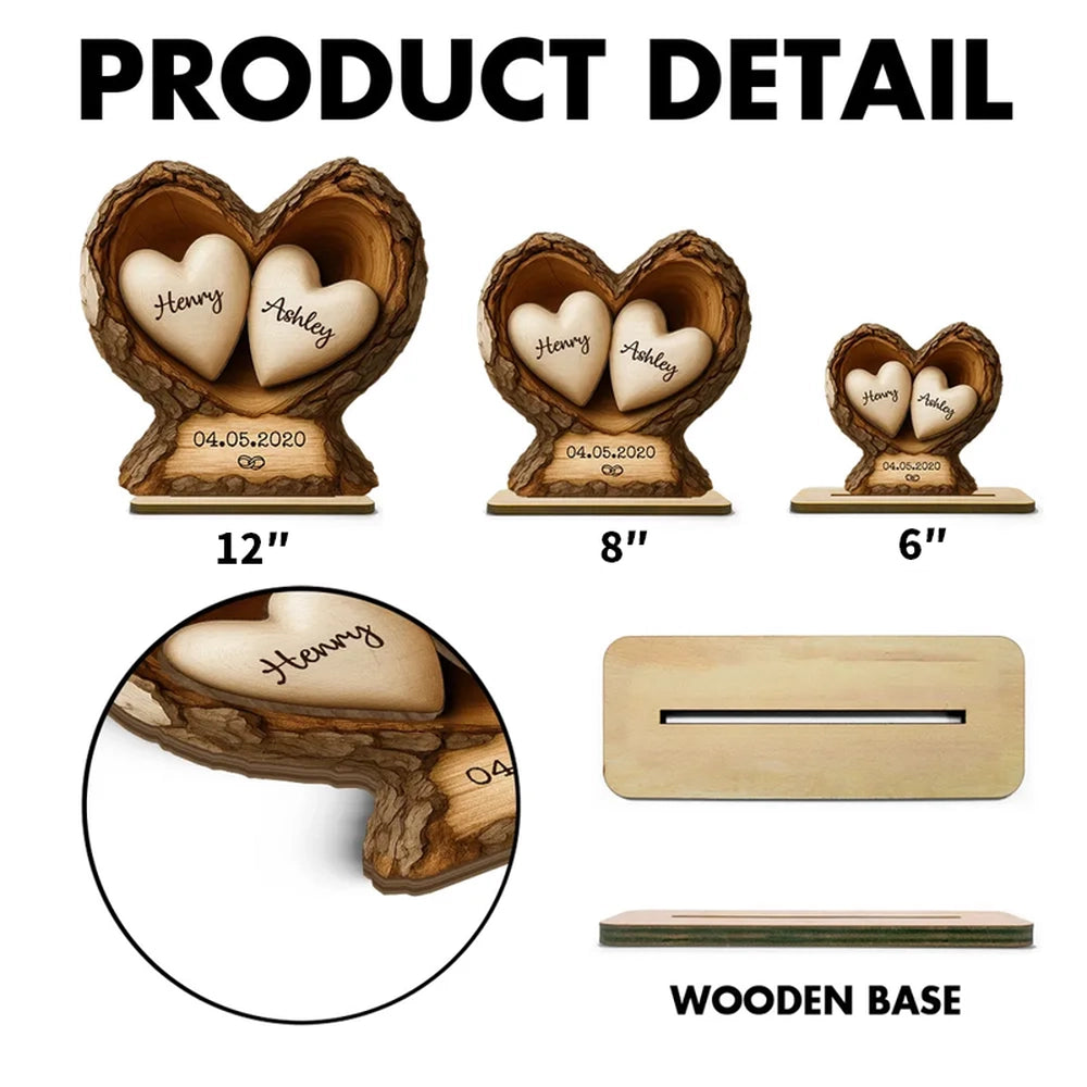 Personalized Wooden Plaque Tree Heart Keepsake for Couples, Rustic Romantic Display, Unique Gift for Wife or Husband