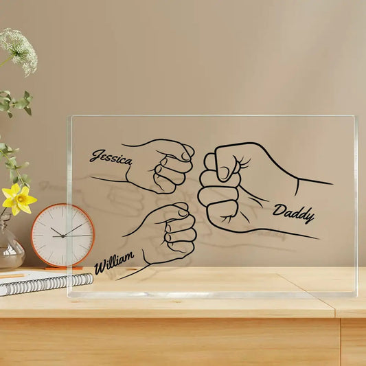 Rectangle Acrylic Block Plaque with Daddy and Kids Fist Bump Illustration, High Clarity, Heartwarming Gift for Dad