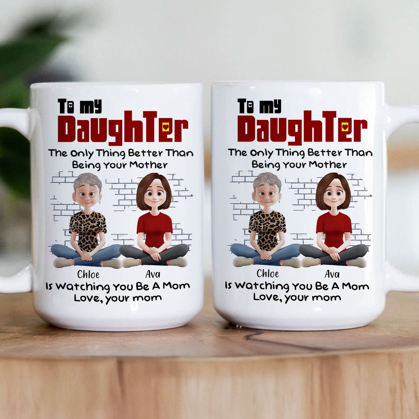 To My Daughter – Personalized White Ceramic Mug with Custom Names, Heartfelt Gift for Mother and Daughter on Special Occasions