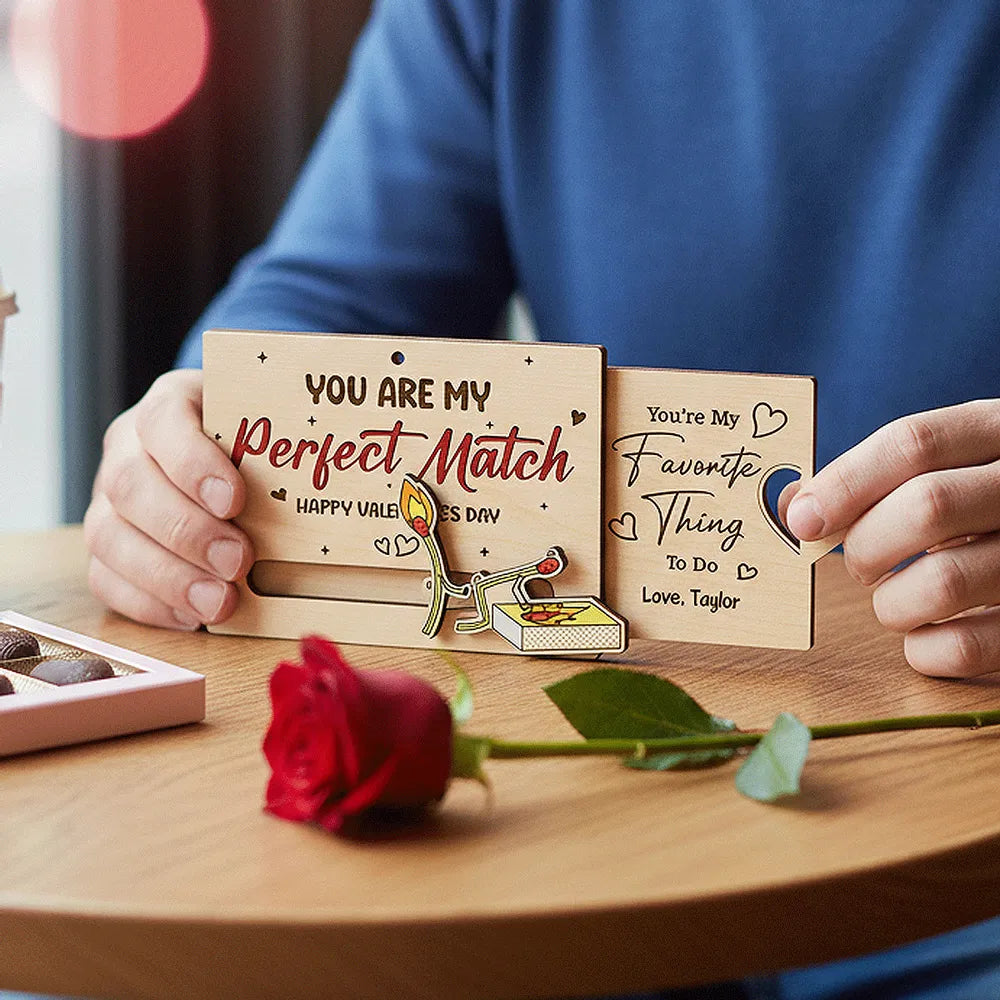You're My Perfect Match Wooden Sliding Ornament, personalized couple Valentine's Day gift that's cute and funny