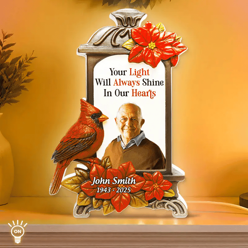 Memorial Acrylic Light Box with Photo, warm lantern glow for living room or bedside, comforting tribute, a thoughtful gift for family
