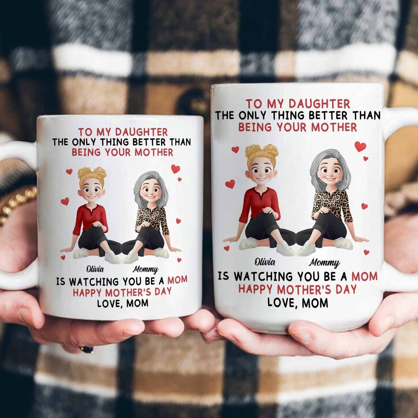 Ceramic Mug for Daughter, Personalized Mother-Daughter Love Quote and Sweet Cartoon Art, Daily Coffee Reminder, Creative Gift