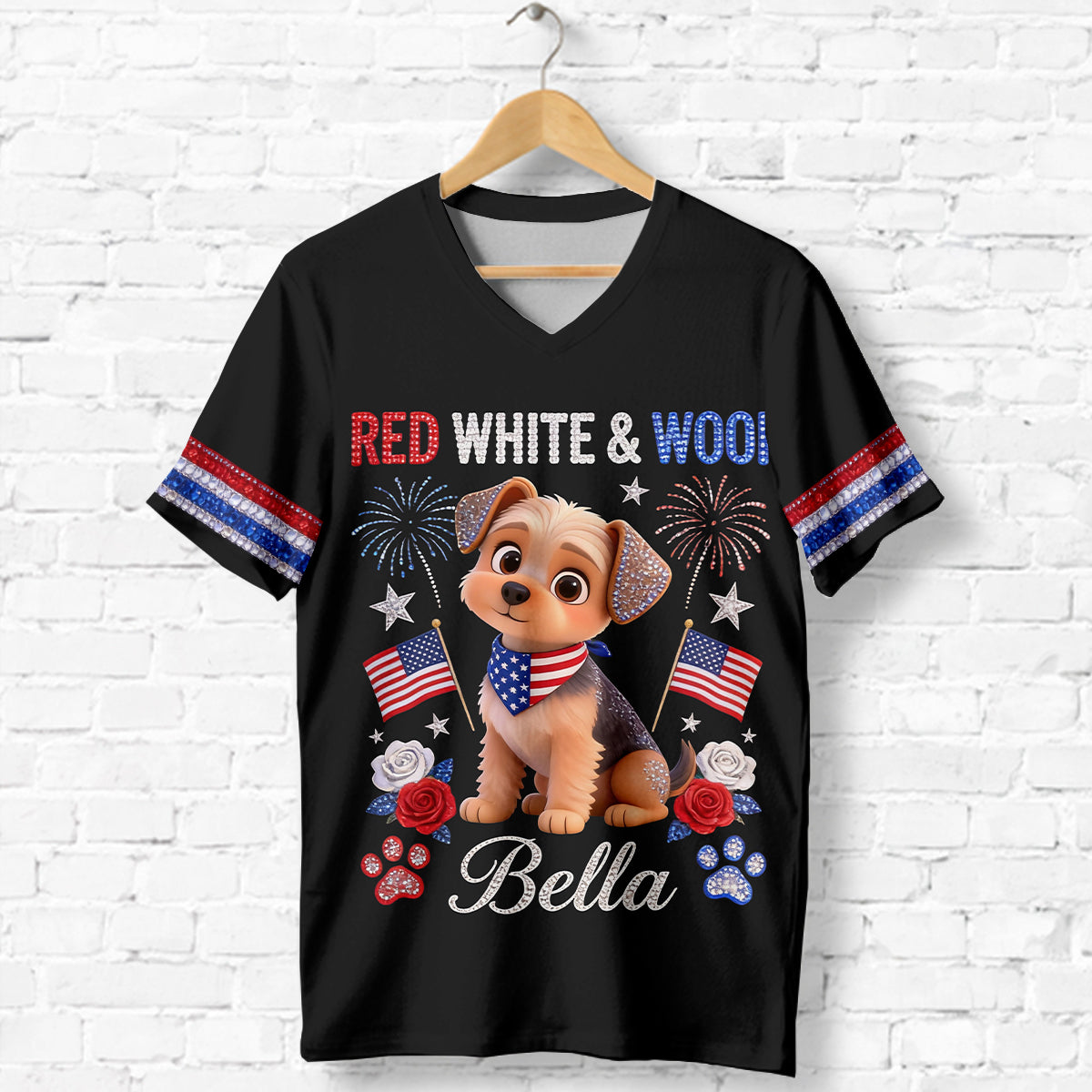 Custom Any Photo - Personalized Dog Fully Printed V-Neck T-Shirt