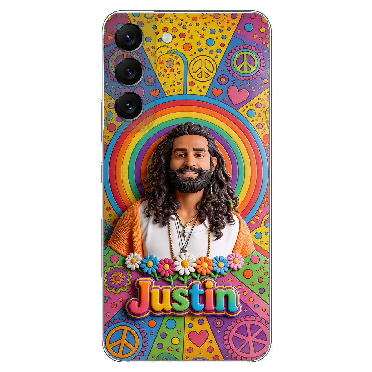 Hippie Theme, Custom From Any Image - Personalized Hippie 3D Embossed Leather Phone Case