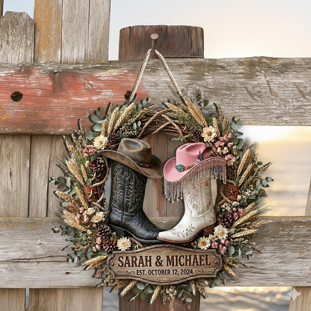 Cowboy & Cowgirl Couple. Western House Decoration - Personalized Western Outfit Custom Shaped Wood Sign