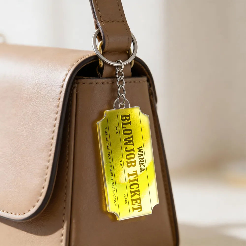 Funny Golden Ticket Acrylic Keychain Cute Charm - A Playful Romantic Gift with Personalized Option for Him or Her
