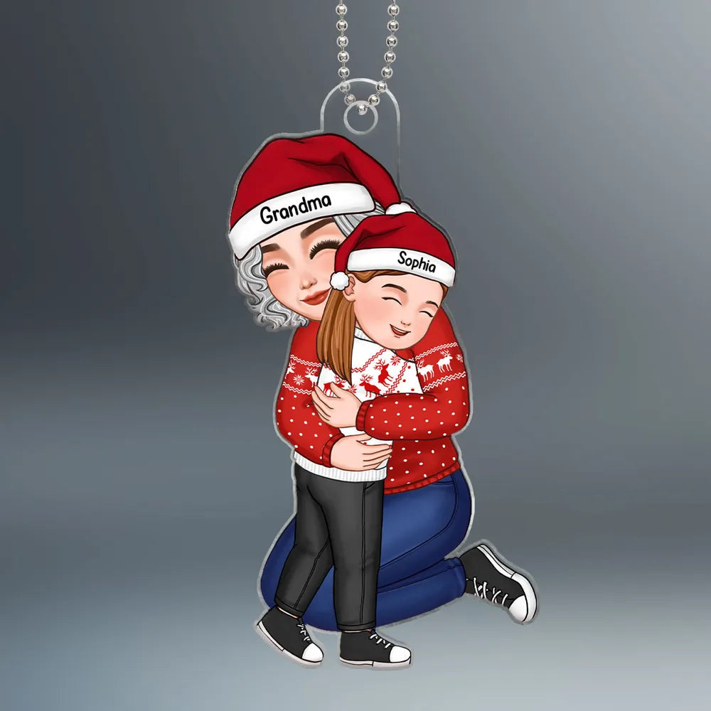 Cute Grandma Hugging GrandKid - Gift For Granddaughter Grandson Personalized Ornament, Plauqe, Pillow