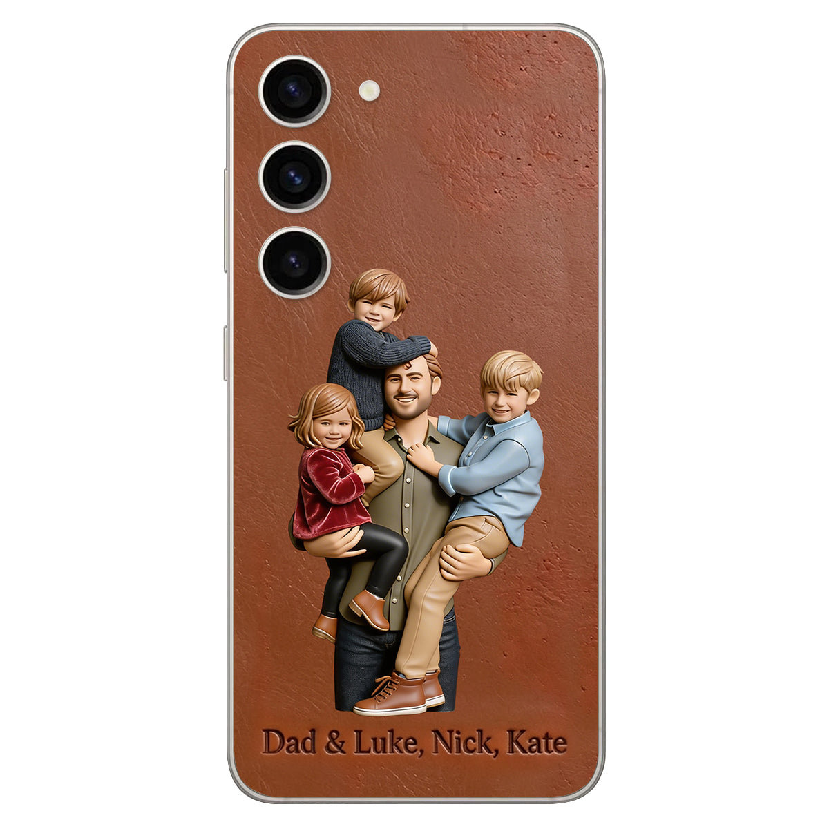 Best Dad Ever - Personalized Father 3D Embossed Leather Phone Case