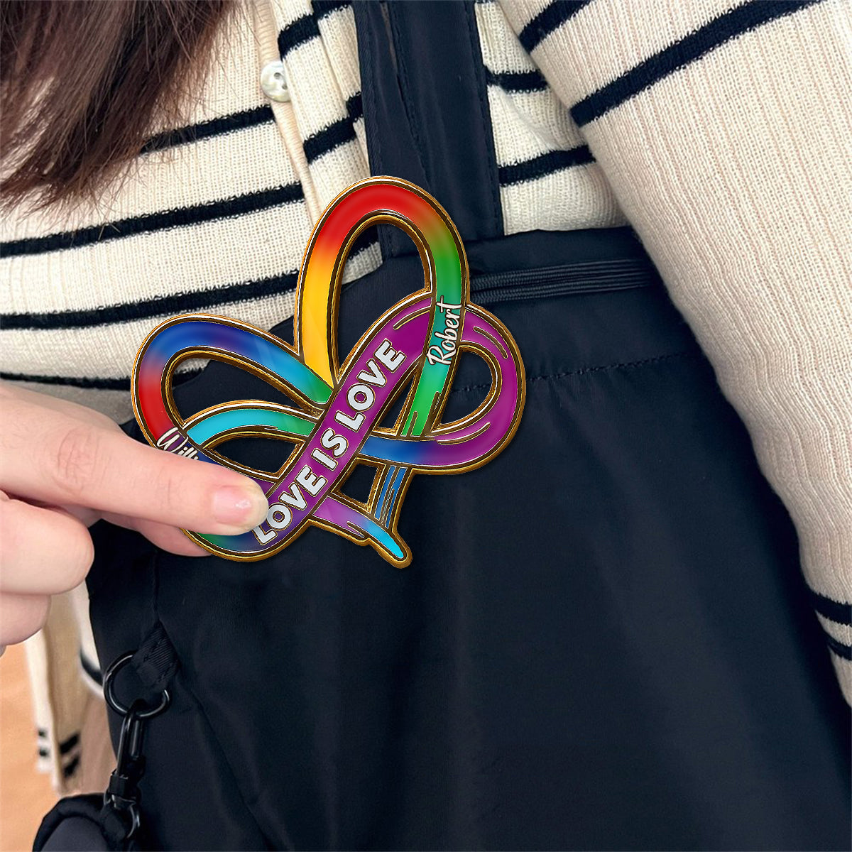 Infinity Heart Rainbow Love Is Love - Personalized LGBT Support Pin