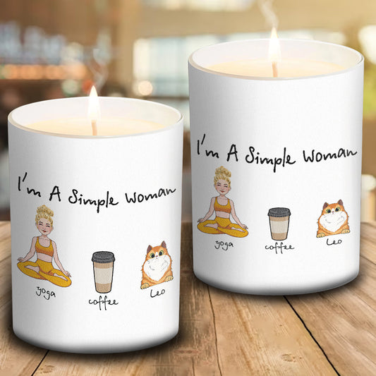 I'm A Simple Woman - Yoga gift for dog lover, cat lover, cat lover - Personalized Candle With Wooden Lid