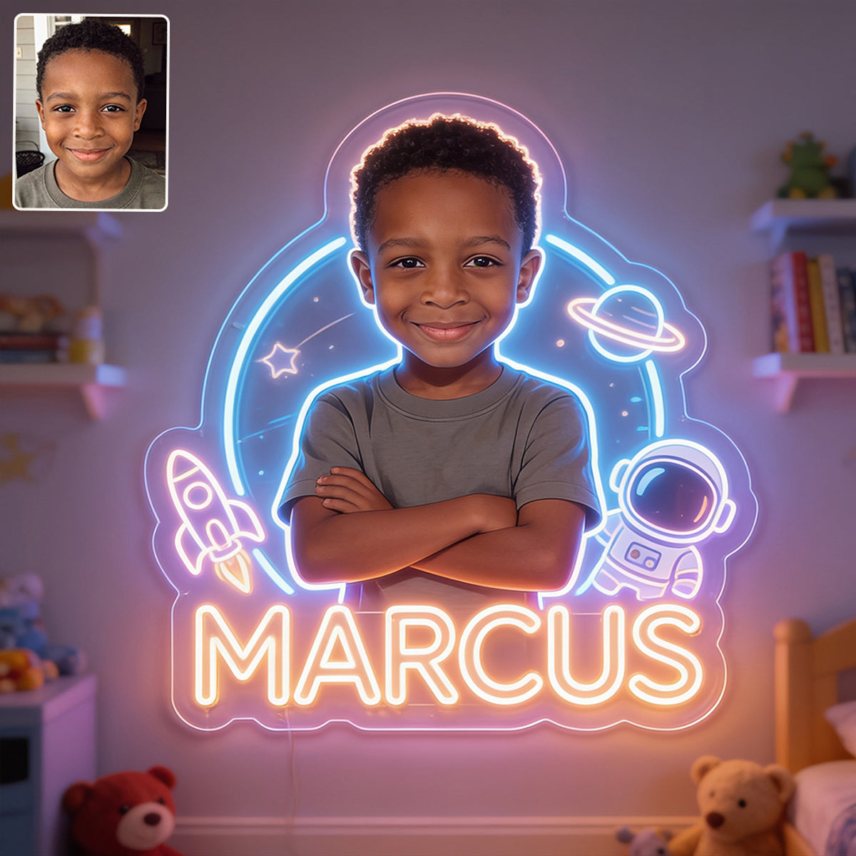 Any Photo Any Theme - Dinosaur, Astronaut, Construction,.... - Personalized Kid Neon LED Light Sign