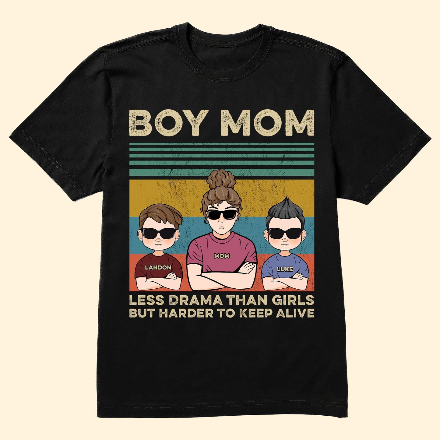 Boy Mom Retro Graphic Shirt - Personalized Family Matching Outfit for Cool Moms and Sons - Custom Name Gift