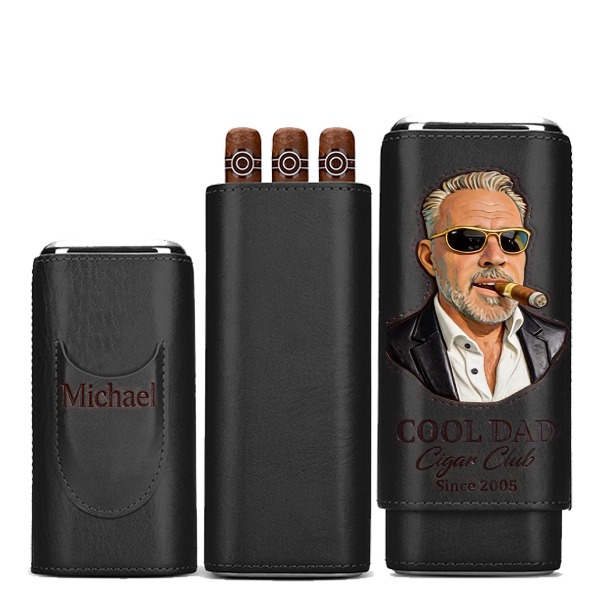 Dad Loves Cigars - Personalized Father Leather Cigar Humidor Case