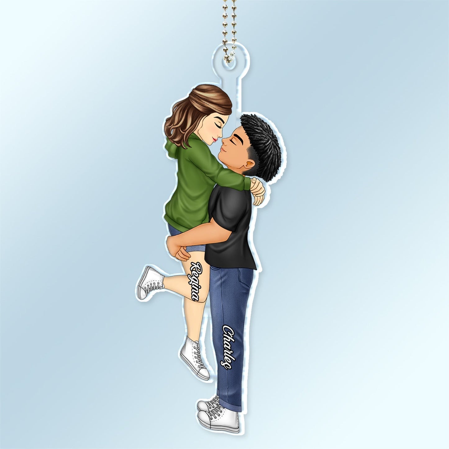 Romantic Couple Kissing - Personalized Acrylic Car Hanger for Anniversary Gift