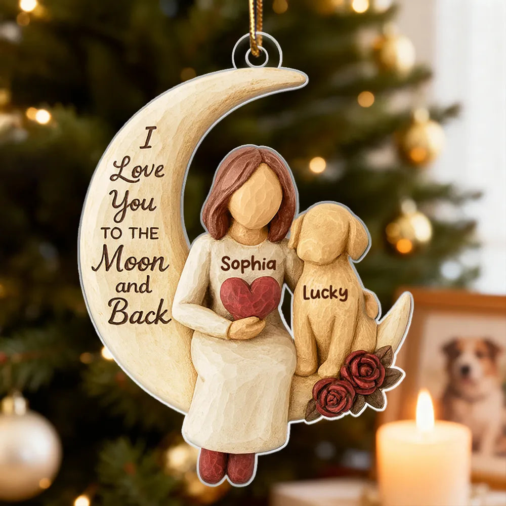 Personalized Acrylic Ornament for Dog Mom, Moon & Dog Design, I Love You to the Moon and Back, Unique Gift