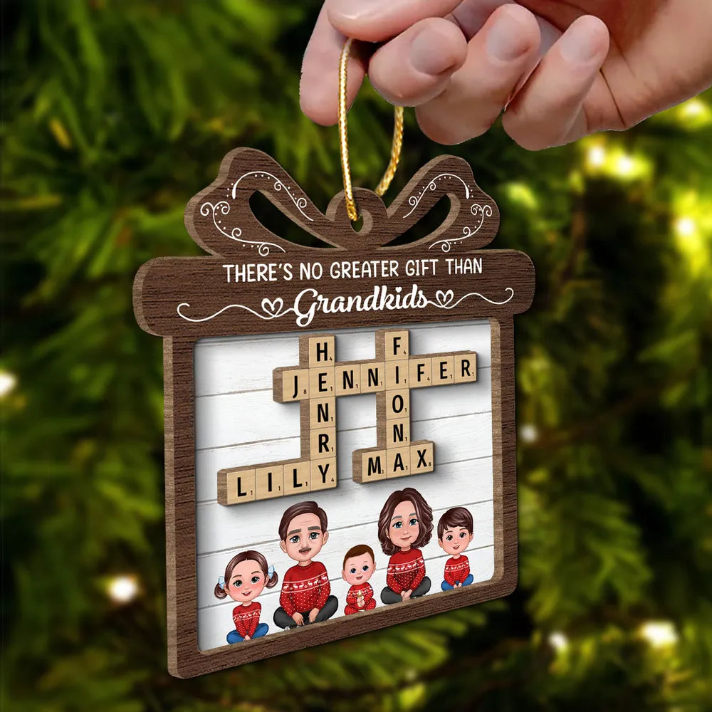 No Greater Gift Than Grandkids Crossword Puzzle Art Personalized 2-Layer Wooden Ornament