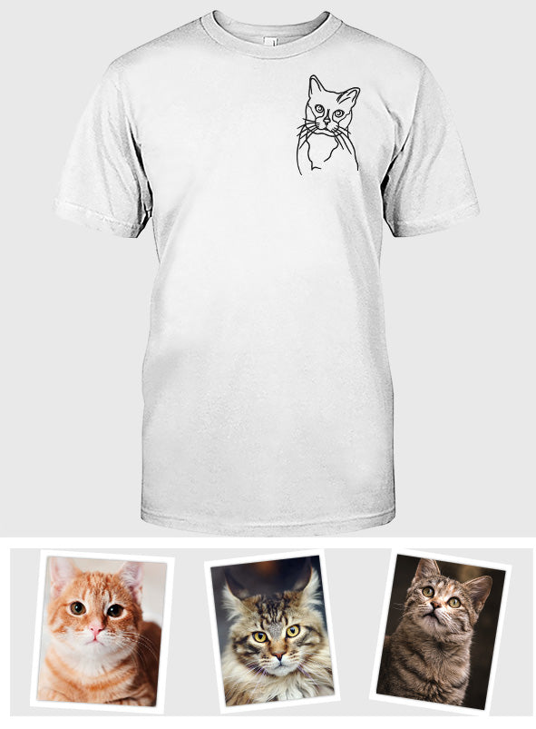 Custom Line Art - Personalized Cat Embroidered T-shirt