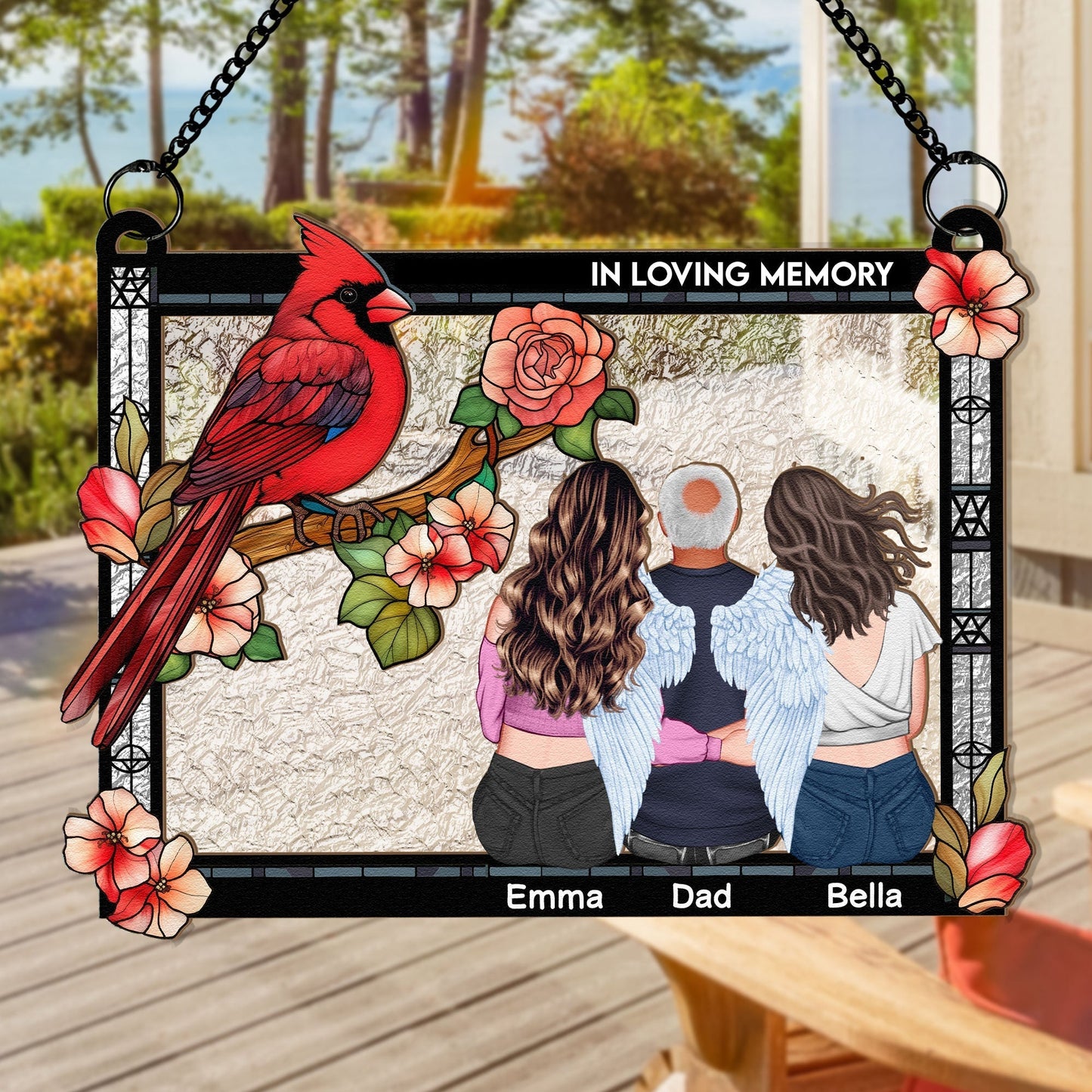 I Am Always With You Wood and Acrylic Layered Ornament – Cardinal and Angel Family Memorial Keepsake